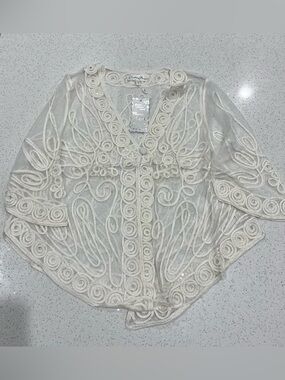 Pretty Angel Bolero Jkt Womens Small White/Ivory Stitched Detail Sheer Open NWT